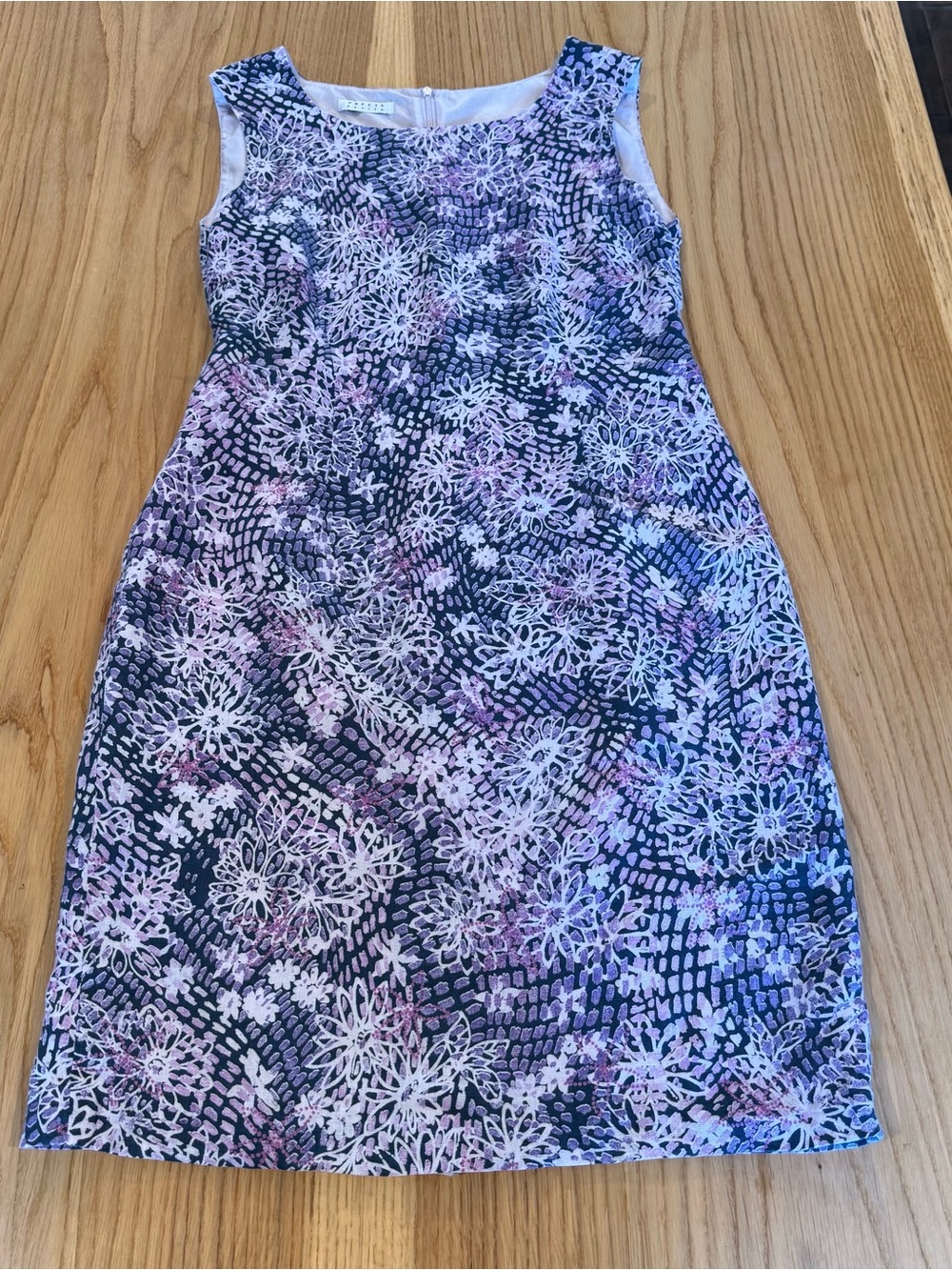 Sleeveless Linen Blend Floral Midi Dress in Navy and Light Pink